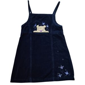 Vintage Kids Y2K Winnie The Pooh Velvet Embroidered Dress Sz M 7/8